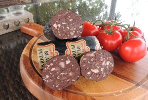 black pudding on chopping board
